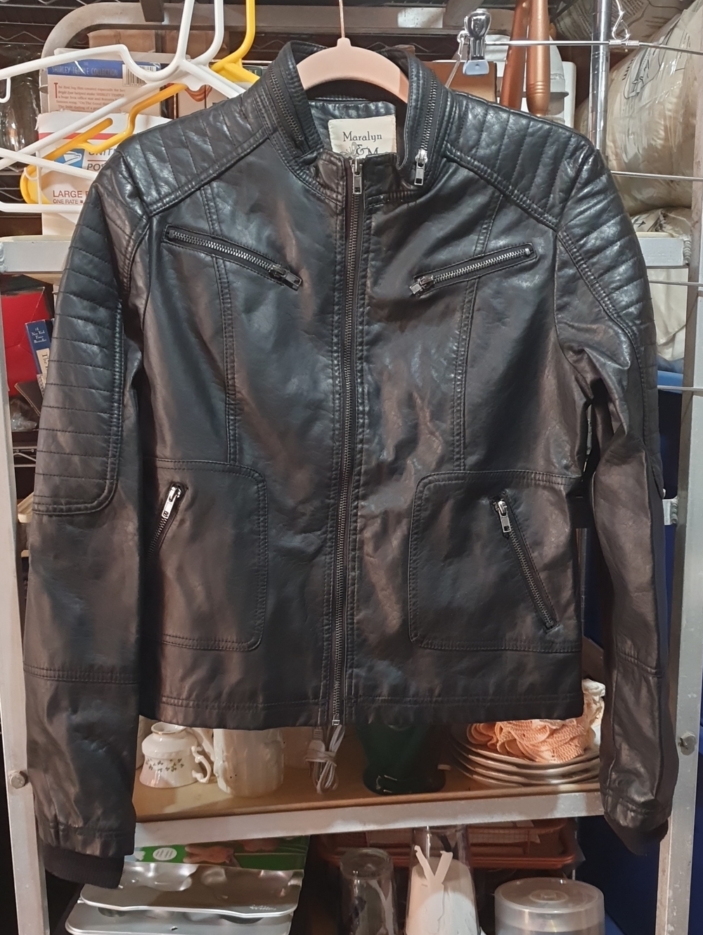 Faux Leather Biker Jacket - Black